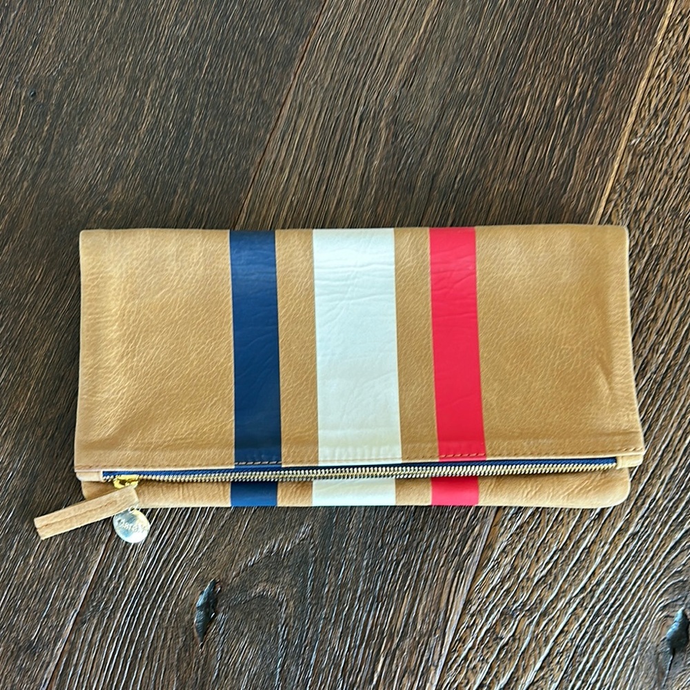 Clare V Tan and Red Striped Clutch